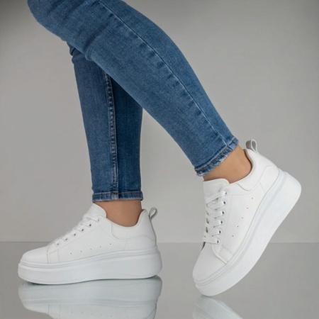 Pantofi sport dama cu talpa groasa albi NINA8, 2, modlet.ro