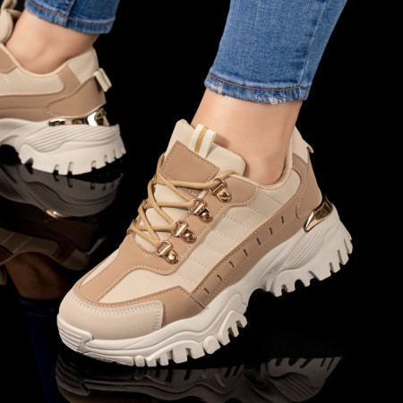 Pantofi sport dama cu talpa groasa bej MOD09792, 3, modlet.ro