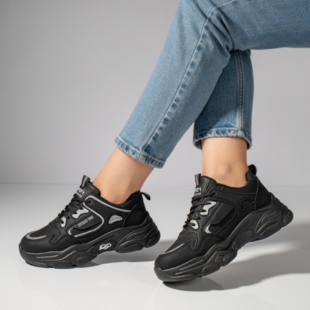 Plateste Jumatate!, Pantofi sport dama cu talpa groasa negri MOD11786, modlet.ro