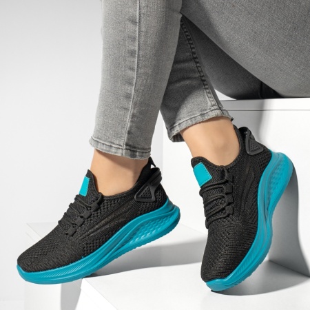 Adidasi dama, Pantofi sport dama cu talpa groasa negru cu albastru deschis MOD13184, modlet.ro