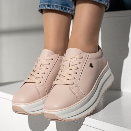 Adidasi dama, Pantofi sport dama cu talpa groasa roz din Piele naturala MOD12974, modlet.ro