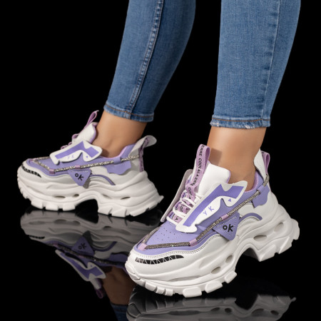 Pantofi sport dama cu talpa groasa si strasuri mov MOD10074, 3, modlet.ro