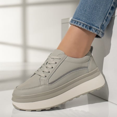 Adidasi dama, Pantofi sport dama gri din Piele naturala MOD12973, modlet.ro