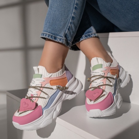 Pantofi sport dama multicolori cu siret si talpa groasa MOD11870, 3, modlet.ro