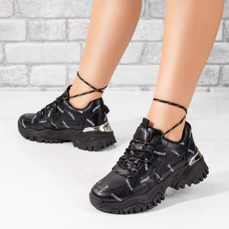 REDUCERI INCALTAMINTE, Pantofi sport dama negri cu imprimeu MOD09788, modlet.ro