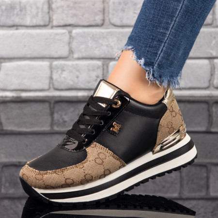 Plateste Jumatate!, Pantofi sport dama negri cu maro MOD10435, modlet.ro
