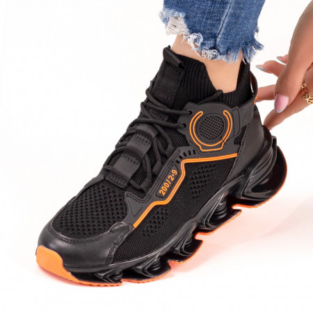Oferta zilei, Pantofi sport dama negri cu portocaliu din material textil ZEF03829 - zeforia.ro