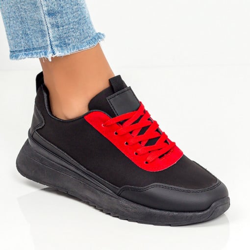 Pantofi sport negri cu rosu si talpa groasa MOD05867