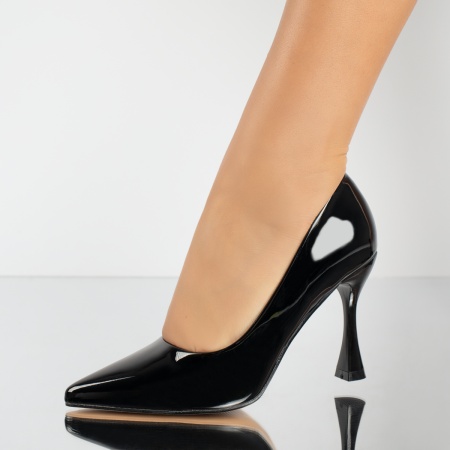Pantofi Stiletto dama cu aspect lucios negri MOD13838, 2, modlet.ro