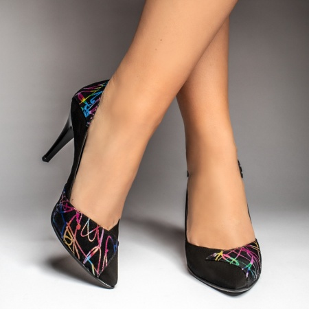Pantofi Stiletto dama cu print negru suede MOD12925, 2, modlet.ro