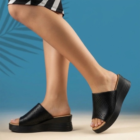 Papuci casual dama cu platforma negri ZOE19, 2, modlet.ro