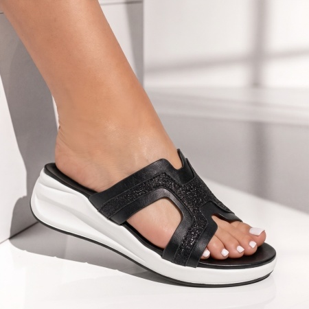Papuci casual dama cu platforma negru cu alb ZOE20, 3, modlet.ro