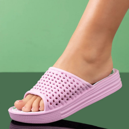 Papuci si slapi dama, Papuci cu talpa groasa dama roz si perforatii MOD08999, modlet.ro