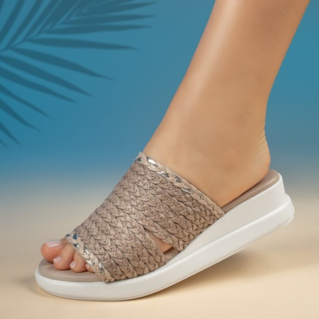 Papuci dama casual gri din Piele naturala MOD13776