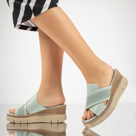 Papuci dama cu platforma verzi din Piele naturala MOD13618, 3, modlet.ro