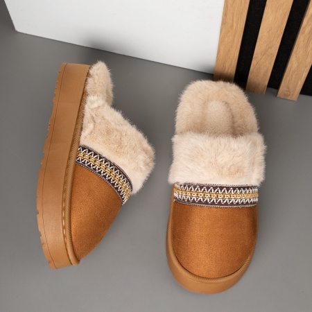 Papuci dama de casa cu talpa groasa maro suede MOD14121