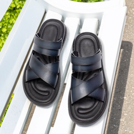 Sandale barbati cu bareta albastre din Piele naturala ZEF13559, 4, zeforia.ro