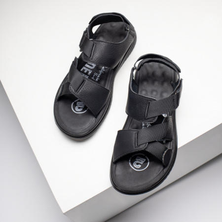 Sandale barbati cu talpa joasa si inchidere cu scai negre MOD11596, 4, modlet.ro