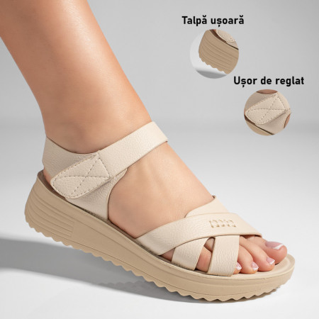 Sandale cu platforma dama bej MOD11342, 3, modlet.ro