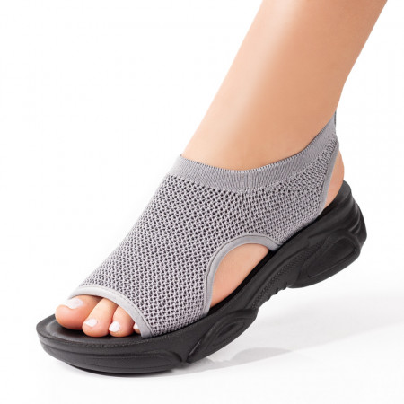 Sandale cu platforma, Sandale cu talpa groasa dama din material textil gri ZEF08718 - zeforia.ro