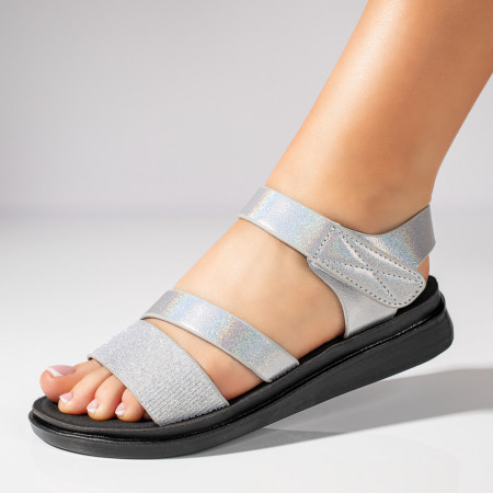 Sandale joase dama, Sandale cu talpa joasa dama cu glitter argintii MOD04521, modlet.ro