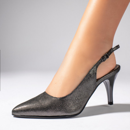 Sandale cu toc, Sandale cu toc subtire negre sidef dama din Piele naturala MOD11259, modlet.ro