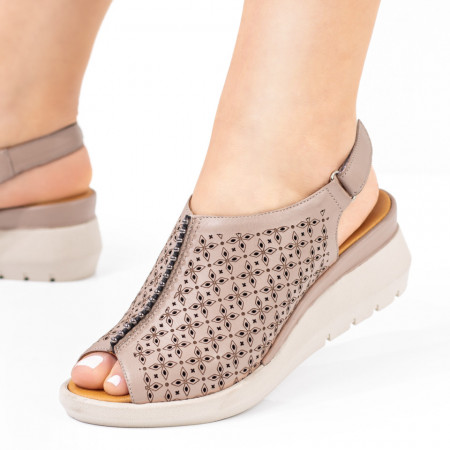 REDUCERI INCALTAMINTE, Sandale dama cu platforma din Piele naturala bej MOD08459, modlet.ro