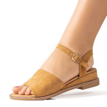 Incaltaminte dama, Sandale dama cu platforma mica maro suede MOD09412, modlet.ro
