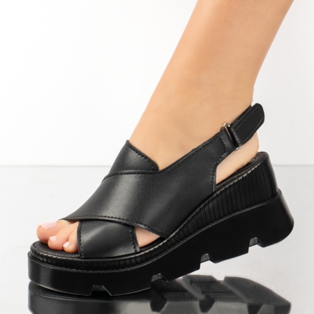 Sandale dama cu platforma negre din Piele naturala MOD13279, 3, modlet.ro