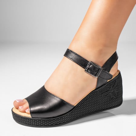 Sandale dama cu platforma negre din Piele naturala ZEF11419