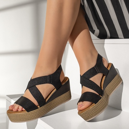 Sandale dama cu platforma negre DORA11, 2, modlet.ro