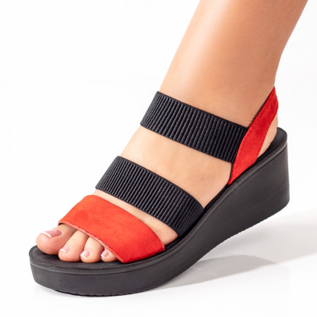 Incaltaminte dama, Sandale dama cu platforma si bareta elastica rosii suede MOD09089, modlet.ro