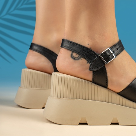 Sandale dama cu platforma si bareta negre din Piele naturala MOD13746, 2, modlet.ro
