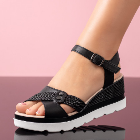 Sandale cu platforma, Sandale dama cu platforma si bareta negre MOD09098, modlet.ro