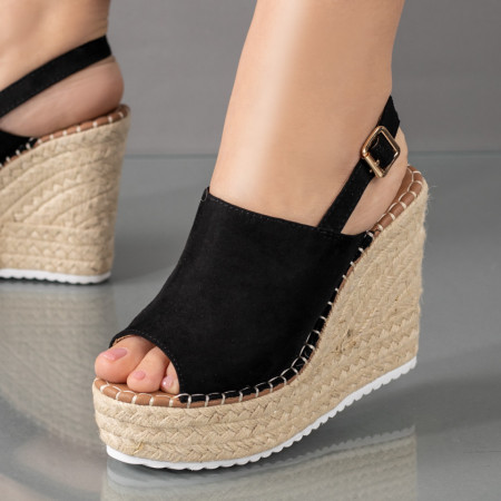 Incaltaminte dama, Sandale dama cu platforma si bareta negre suede MOD00746, modlet.ro