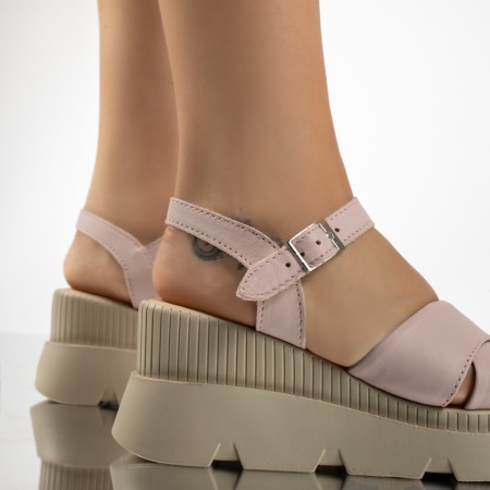 Sandale dama cu platforma si bareta roz din Piele naturala MOD13746, 4, modlet.ro