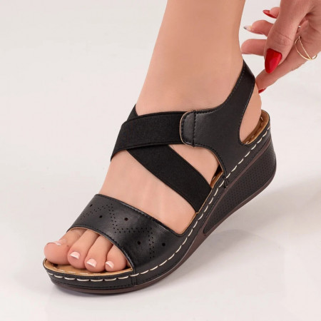Sandale dama cu platforma si barete elastice negre MOD03995, 3, modlet.ro