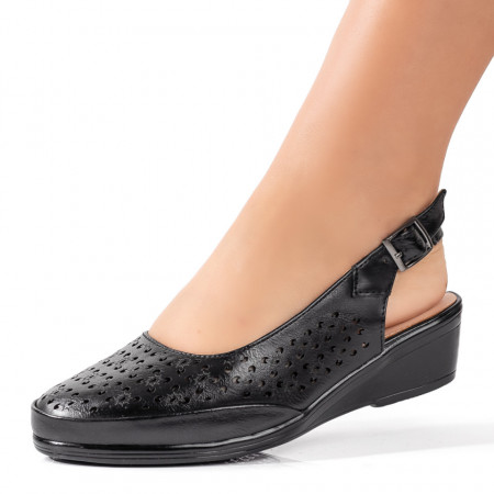 Incaltaminte dama, Sandale dama cu platforma si perforatii negre MOD09314, modlet.ro