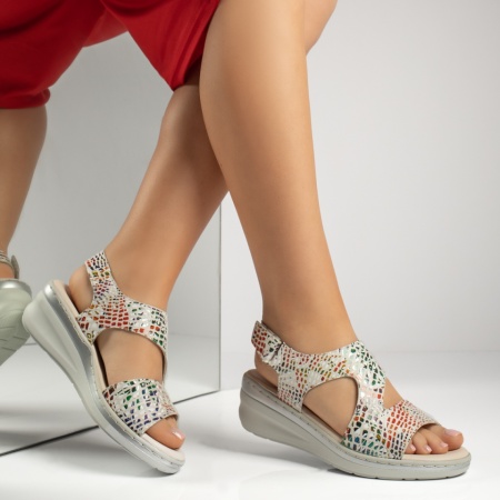 Sandale dama cu platforma si print albe MOD13691, 4, modlet.ro