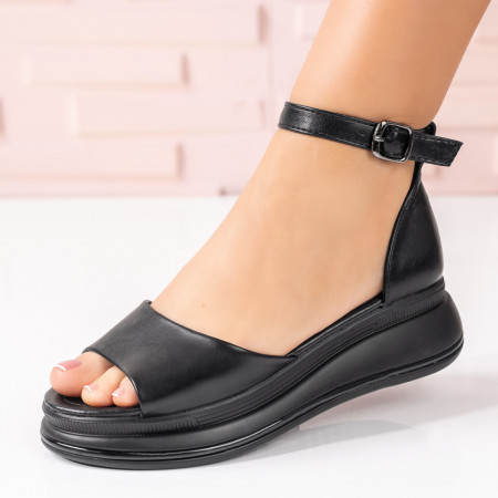 Sandale cu platforma, Sandale dama cu talpa groasa si bareta pe glezna negre ZEF09150 - zeforia.ro