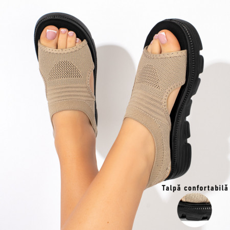 Sandale dama cu talpa groasa si perforatii bej inchis MOD11372, 3, modlet.ro