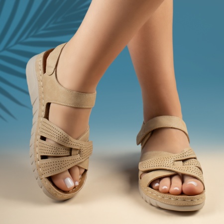 Sandale dama cu talpa groasa si scai khaki ZEF13544