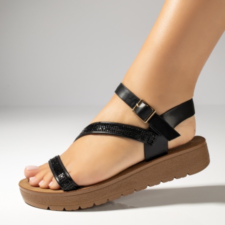 Sandale dama cu talpa joasa negre MOD13387, 3, modlet.ro