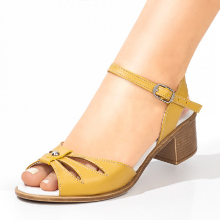 Sandale cu toc, Sandale dama cu toc galbene din Piele naturala MOD08456, modlet.ro