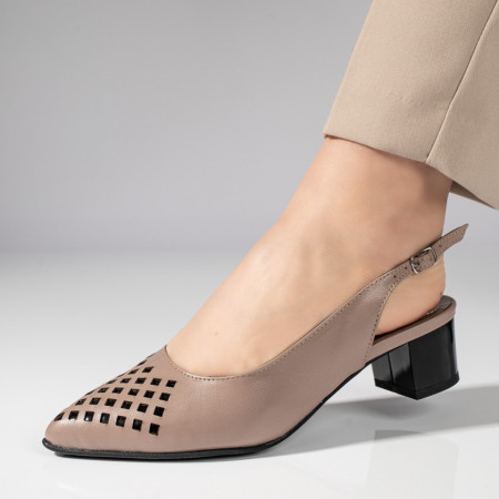 Sandale cu toc, Sandale dama cu toc gros bej din Piele Naturala MOD11304, modlet.ro