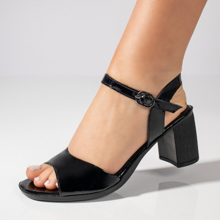 Sandale cu toc, Sandale dama cu toc gros negre din Piele naturala MOD11508, modlet.ro