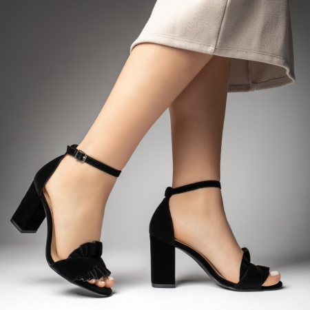 Sandale dama cu toc gros negru suede ZEF13541, 3, zeforia.ro
