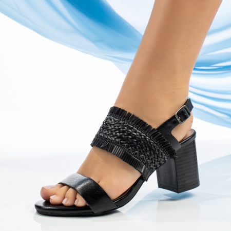 Sandale dama cu toc gros si bareta negre MOD04547