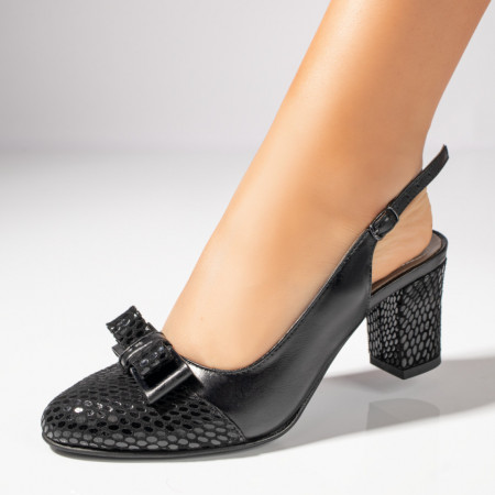 Sandale cu toc, Sandale dama cu toc si bareta negre din Piele naturala MOD11390, modlet.ro