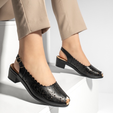 Sandale cu toc, Sandale dama cu toc si bareta negre MOD13333, modlet.ro